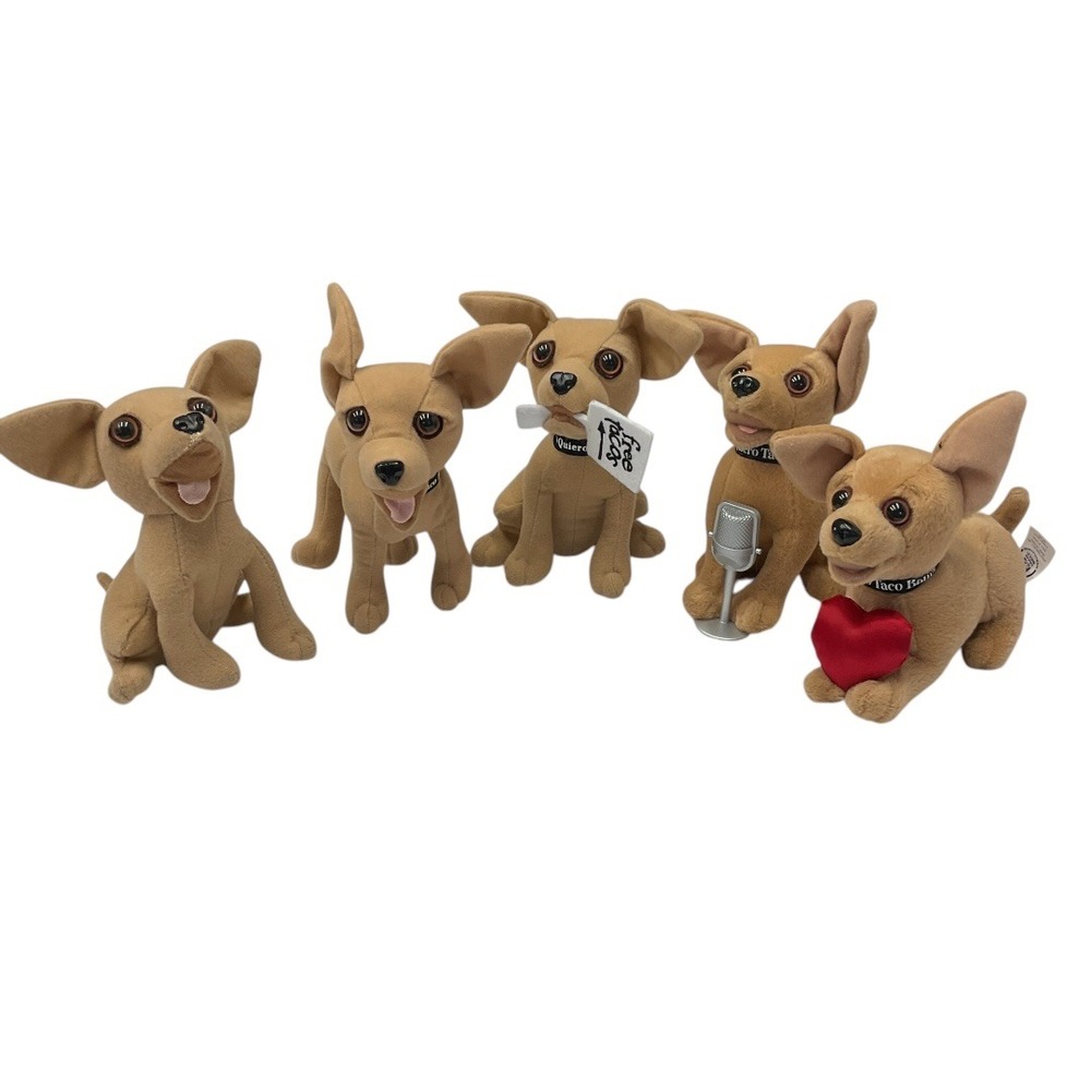 Applauseโ Taco Bell Set of 5 Chihuahua Dogs Stuffed Animal Toy Collectible Y2K